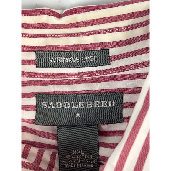 Saddlebred Men's Button Down Shirt Wrinkle Free XXL Red White Striped Cotton - Picture 3 of 9